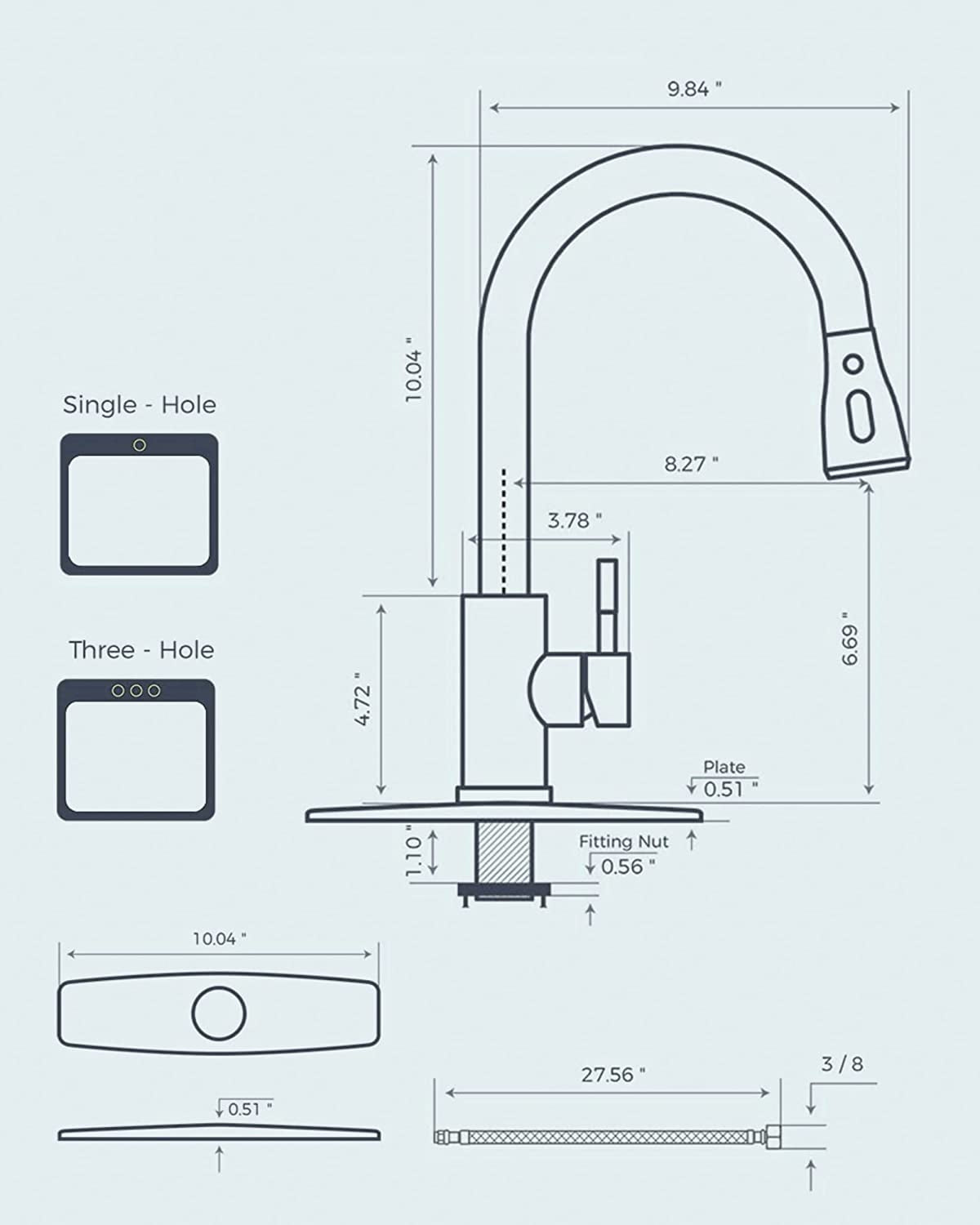 Kitchen Faucets, Brushed Nickel Kitchen Faucet with Pull down Sprayer, High Arc Single Handle Stainless Steel Sink Faucets 1 or 3 Hole, Kitchen Sink Faucets for Farmhouse Camper Laundry Rv Bar