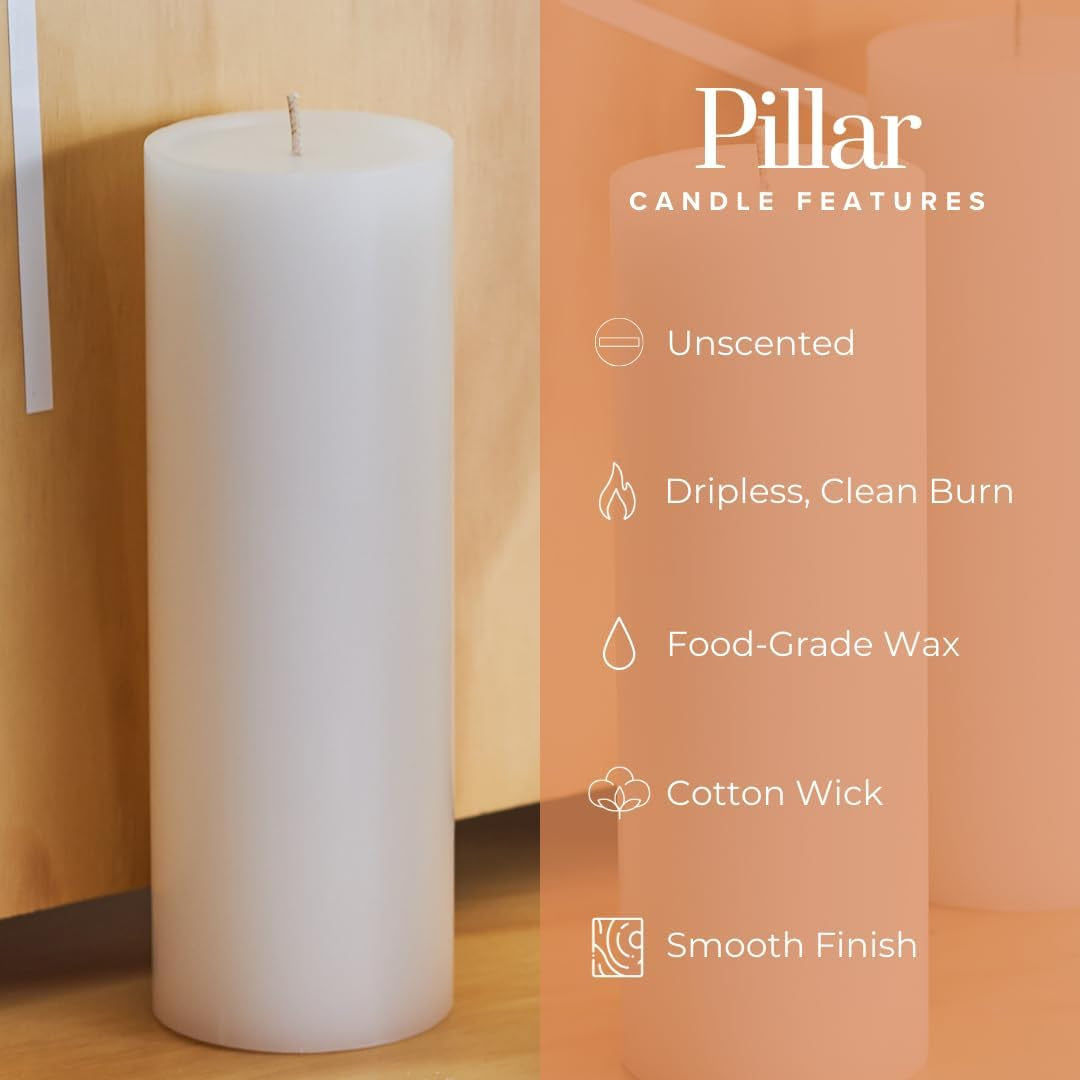 3X8 Inch White Pillar Candles Set of 3, Smooth Texture, Unscented White Candles, Dripless Candles, 3 Inch Pillar Candles Ideal as Wedding, Parties, Spas, Dinner, Home Decoration, Church