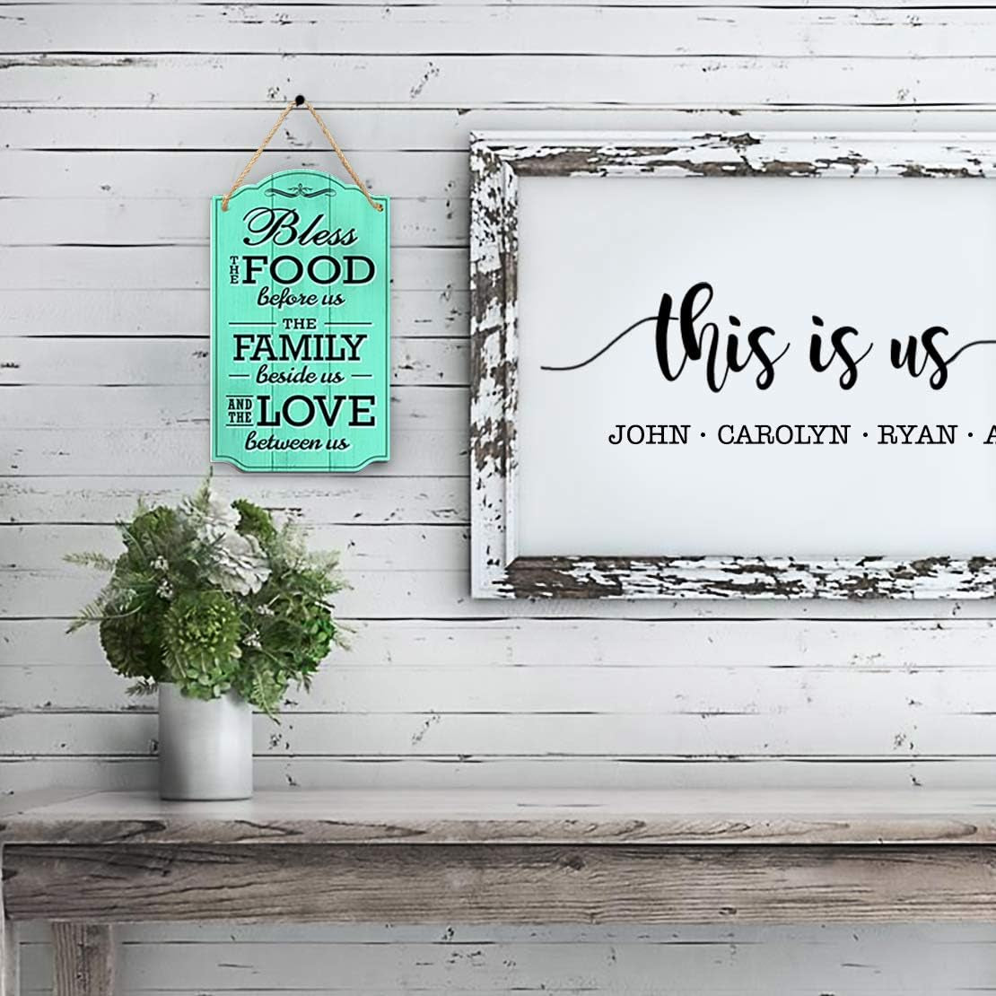 Bless the Food before Us Wall Decor - Heart Warming Kitchen Decor Quote - Strong PVC with Rope for Hanging - Country, Kitchen, Dining Wall Decor - Home Gifts - 8.5X14.5 Inch (Teal)