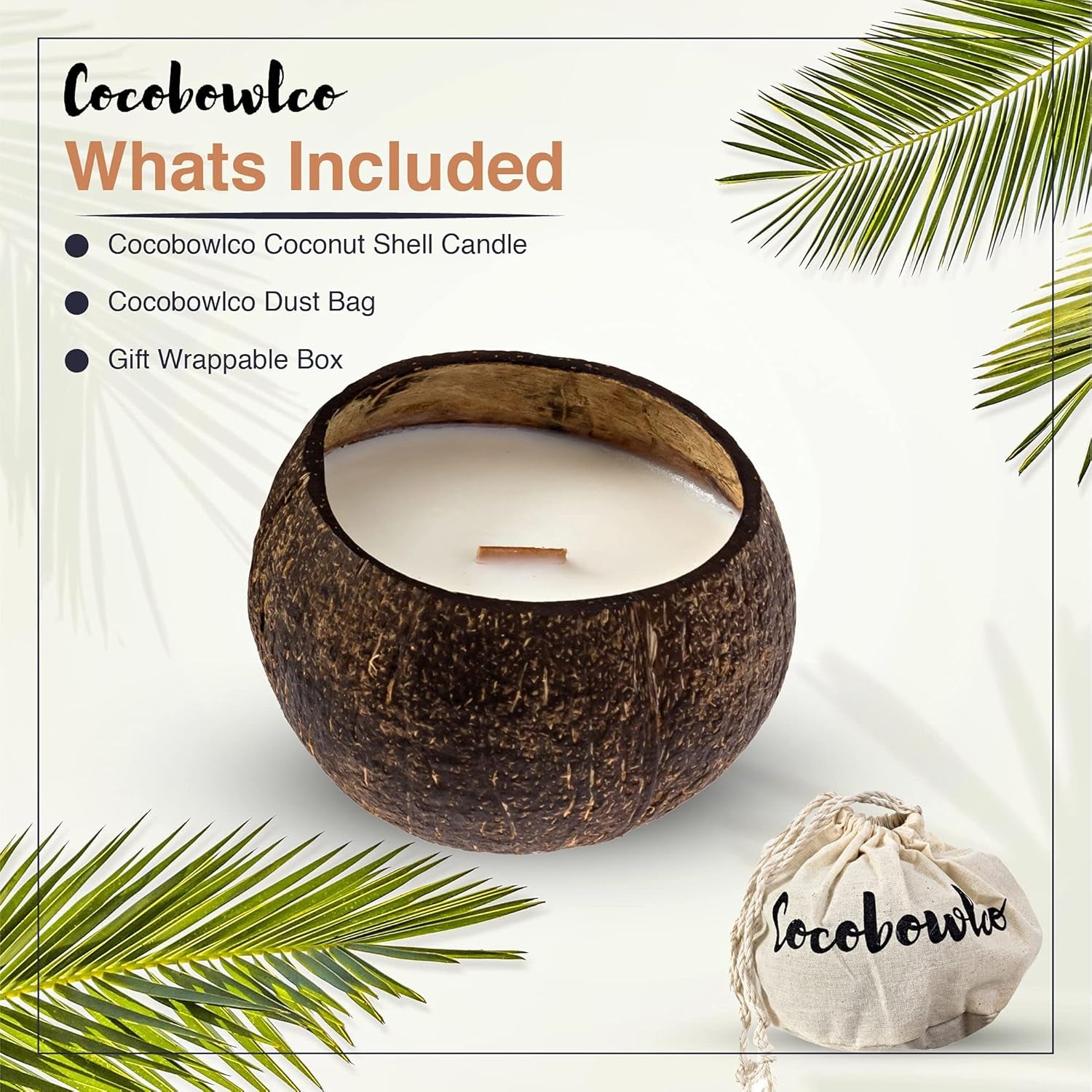 Scented Soy Coconut Shell Candles - Wood Wick Scented Candles Made with Real Coconut Shells (Cinnamon)