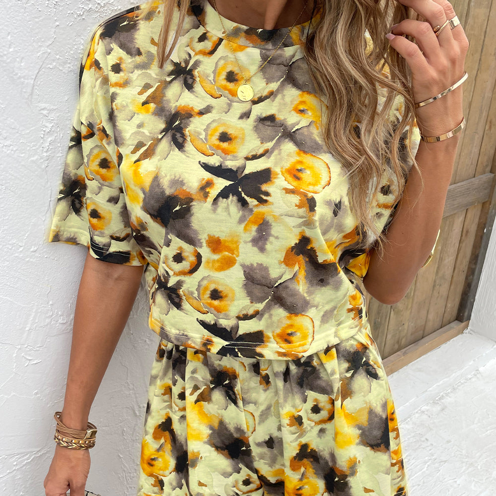 Shiny Printed Half Sleeve Top and Shorts Set