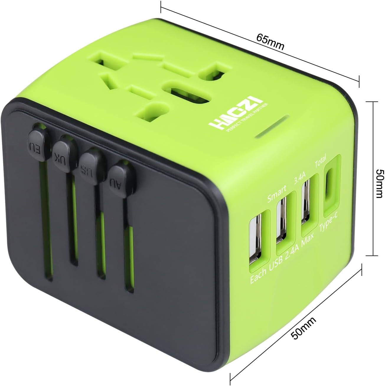 European Travel Plug Adapter, Universal Travel Adapter, 2.4A USB, 3.0A Type-C International Travel Adapter, Universal Travel Plug Adapter for US, UK, EU, AU & Asia Covers 150+Countries (Green)