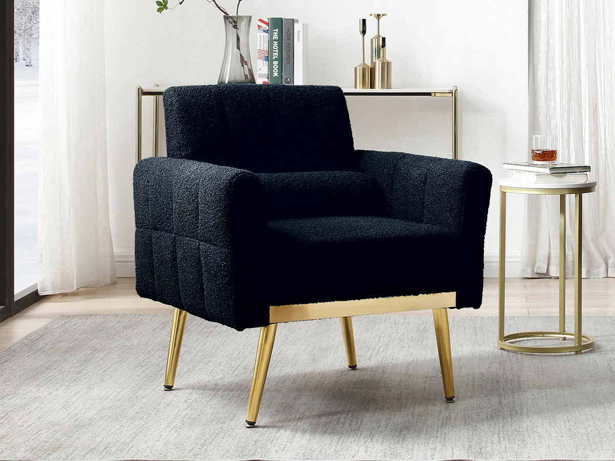 Dark Blue Modern Accent Chairs for Living Room, Teddy Fabric Arm Chair, Single Sofa Chair Couch, Gold Metal Legs, for Living Room Bedroom Office Leisure (1Pcs, Dark Blue)