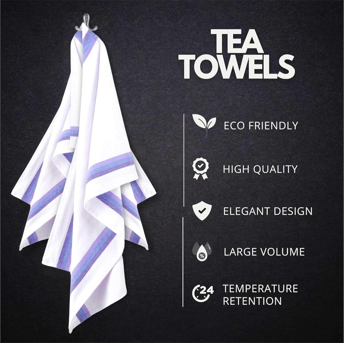 100% Cotton Kitchen Towels 28X20 Inches, 12 Pack Tea Towels for Kitchen with Hanging Loop, Reusable Cleaning Cloths, Ultra Soft, Quick-Drying, Highly Absorbent Dish Towels (Blue, 12)