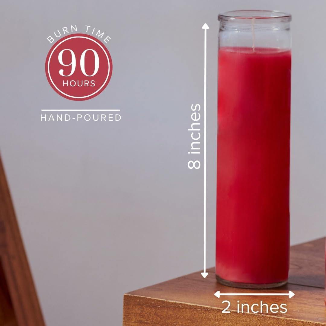 2X8 Inch 7 Day Red Pillar Candles in Glass, Set of 3, 90 Hour Burn Time, Unscented Prayer Candles, Religious Candles, Candles for Memorials, Vigil Candles, Emergency Candles