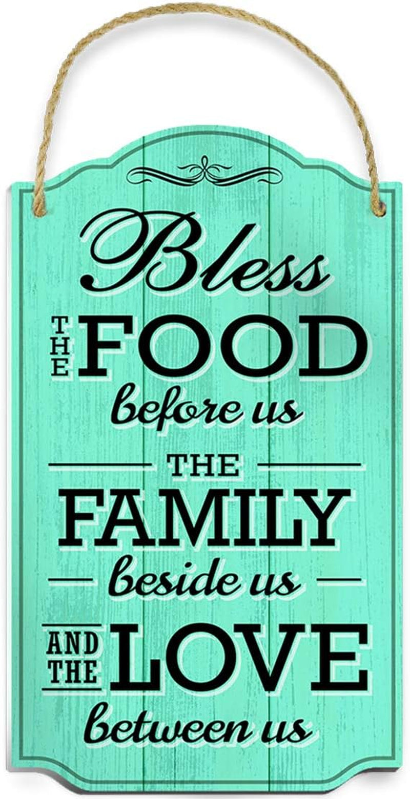 Bless the Food before Us Wall Decor - Heart Warming Kitchen Decor Quote - Strong PVC with Rope for Hanging - Country, Kitchen, Dining Wall Decor - Home Gifts - 8.5X14.5 Inch (Teal)