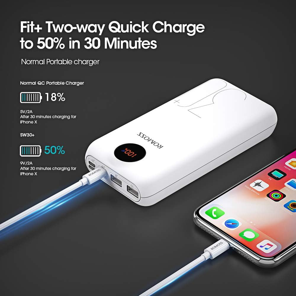 USB C Power Bank, 30000Mah PD Portable Phone Charger 18W 3 Outputs and 3 Inputs External Battery Packs with LED Display Compatible for Iphone 12, Ipad Pro, Samsung S20 and More