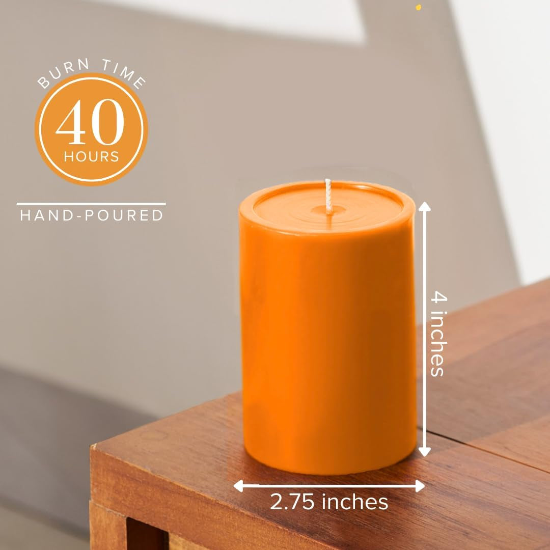 3X4 Inch Orange Candles Pillar, Fall Pillar Candles Set of 3, Smooth Texture, Unscented Orange Pillar Candles for Fall, Dripless Candles, 3 Inch Orange Candles, Fall Candles