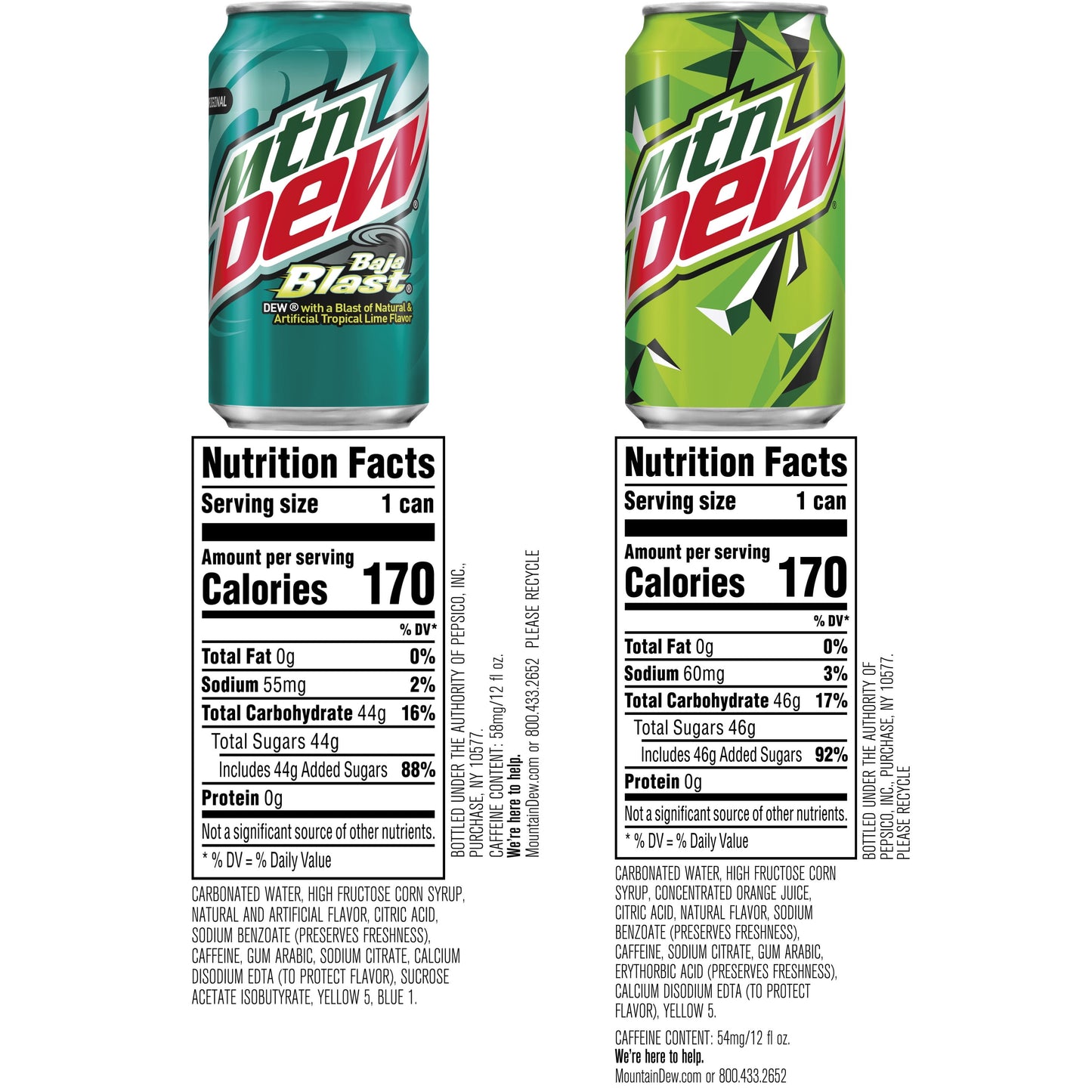 Baja Blast Natural & Artificial Tropical Lime and Citrus Soda Pop Flavored Variety Pack, 12 Fl Oz, 18 Pack Cans