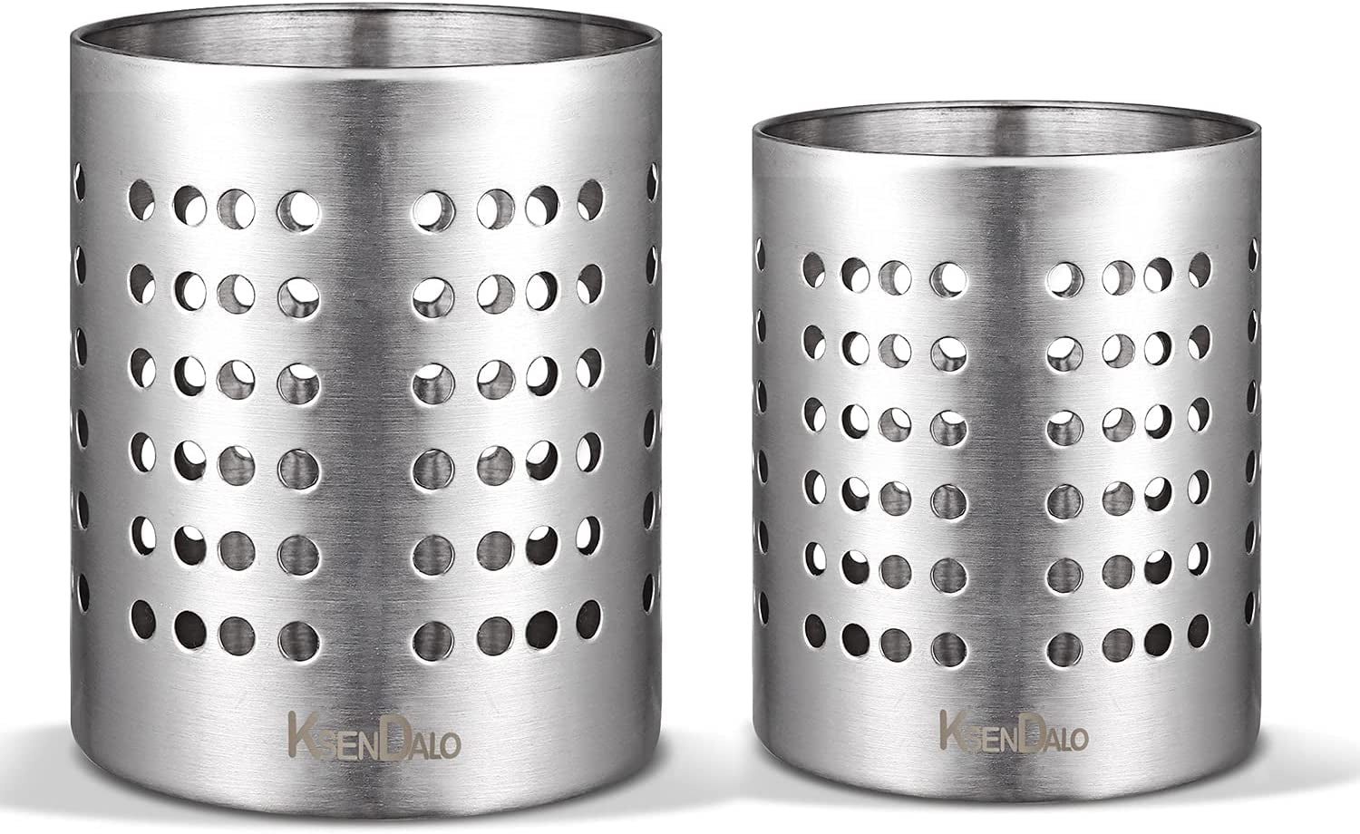 Utensil Holder Stainless 304,  Kitchen Silverware Holder Set of 2, Kitchen Utensil Drying Cylinder,Utility for Kitchen/Home/Office, Diameter 4.72"&3.94"(L&S)