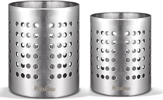 Utensil Holder Stainless 304,  Kitchen Silverware Holder Set of 2, Kitchen Utensil Drying Cylinder,Utility for Kitchen/Home/Office, Diameter 4.72"&3.94"(L&S)