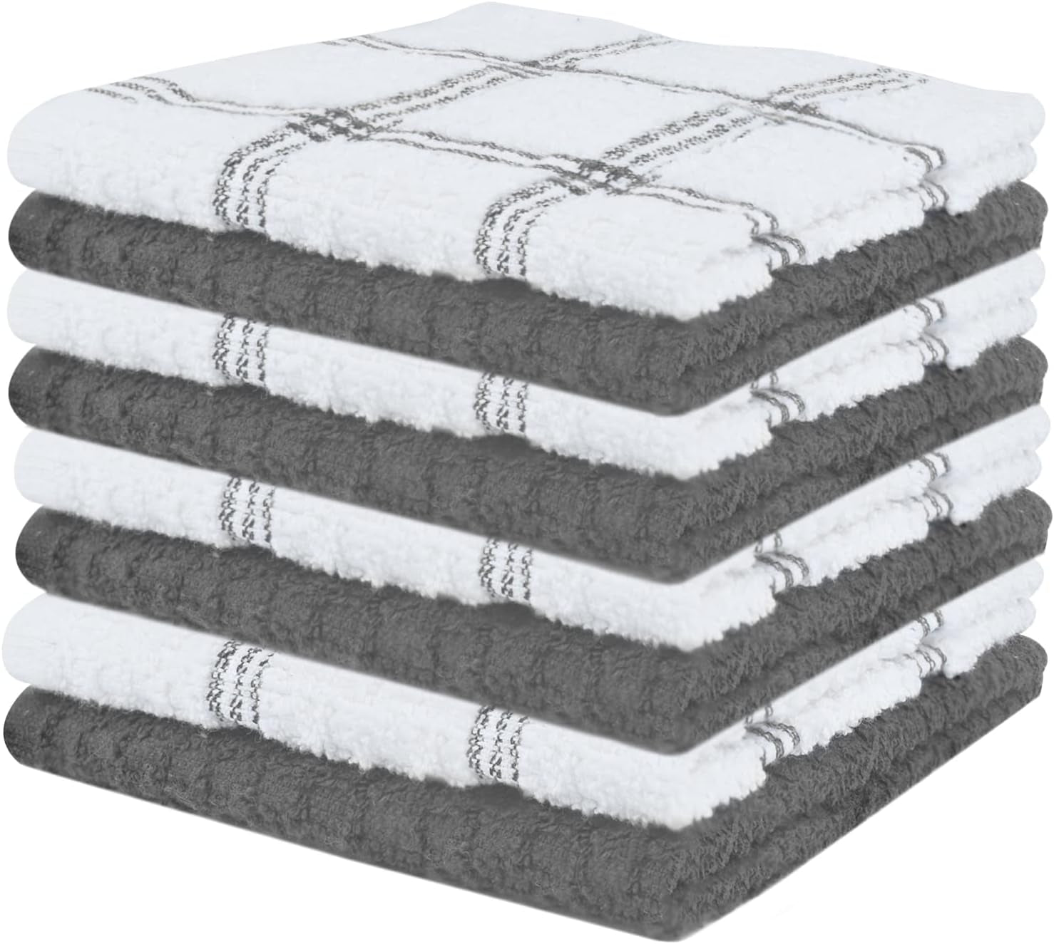 Dish Towels for Kitchen | 100% Cotton Dish Towels | Tea Towels for Kitchen | Dish Drying Towels | Dish Clothes for Washing Dishes | Kitchen Washcloths for Dishes |12”X12” Gray Pack-8