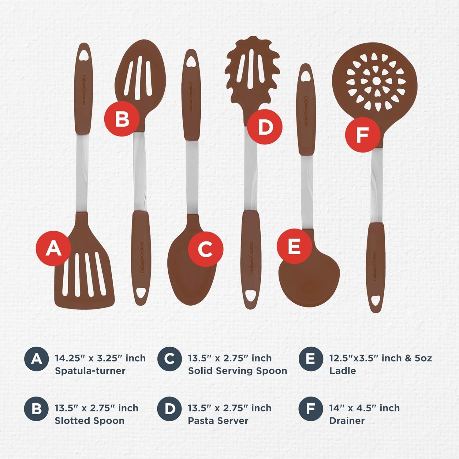 6-Piece Stainless Steel & Silicone Kitchen Utensils Set, Silicone Cooking Utensils, Heat Resistant Kitchen Cooking Utensils Set, Brown