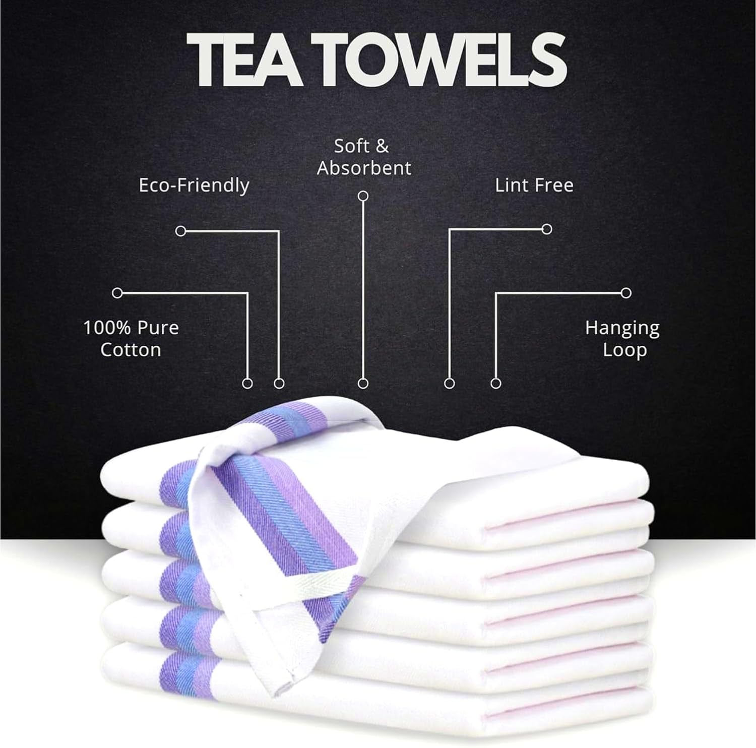 100% Cotton Kitchen Towels 28X20 Inches, 12 Pack Tea Towels for Kitchen with Hanging Loop, Reusable Cleaning Cloths, Ultra Soft, Quick-Drying, Highly Absorbent Dish Towels (Blue, 12)