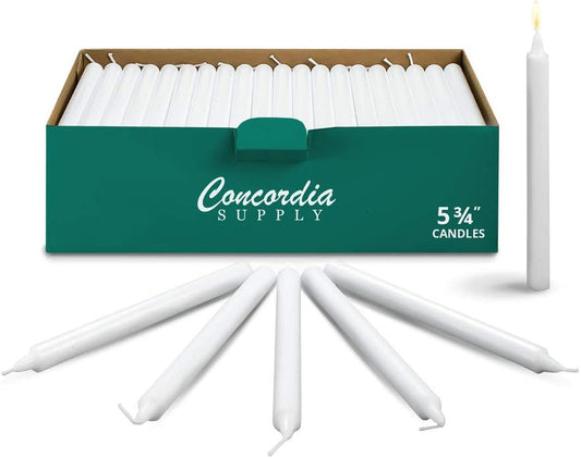 Church Candles for Candle Light Service Vigil - 5.75" X 1/2" Bulk White Candles for Memorial, Congregational, Shabbat, Wedding, Communion, Baptism & Christmas Ceremonies - Box of 250