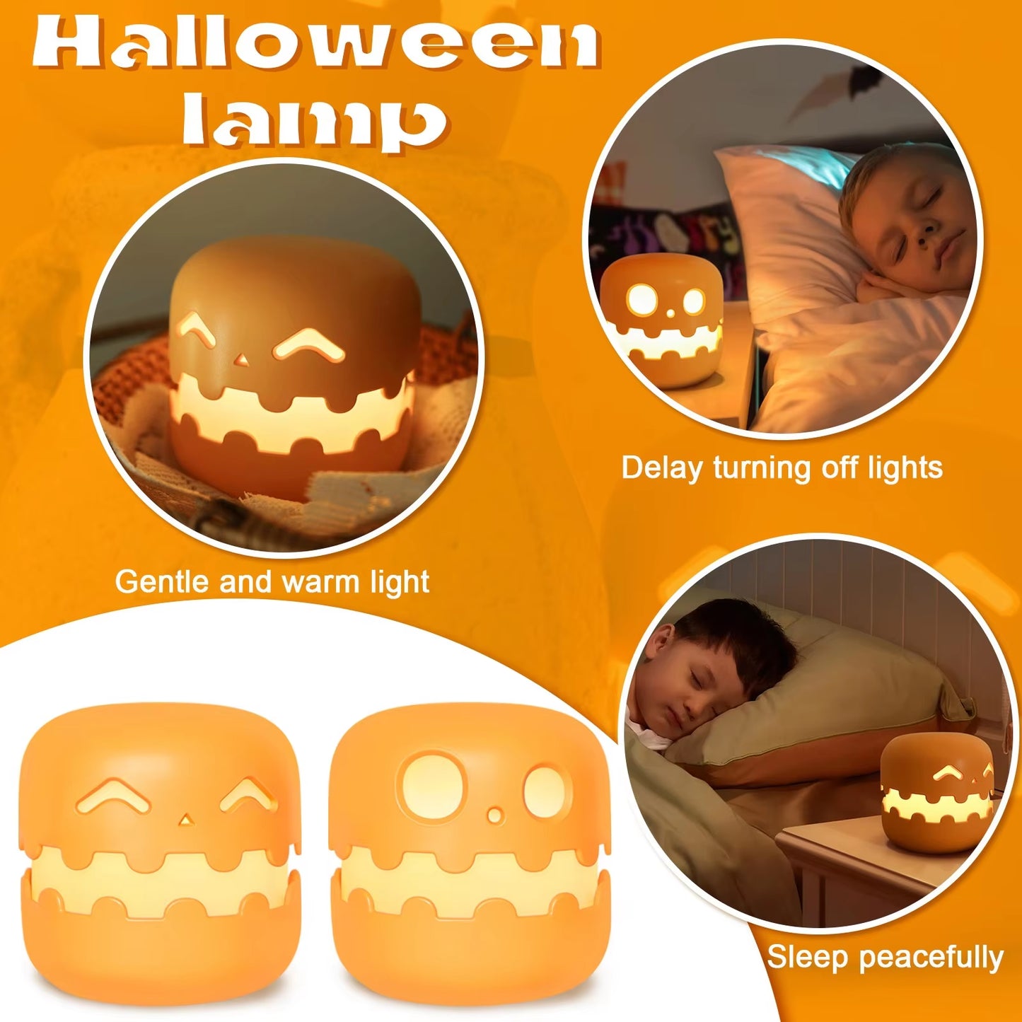 Halloween Pumpkin Night Light Cute Safety Light Decoration Halloween Bedside Decoration Children'S Halloween Gift