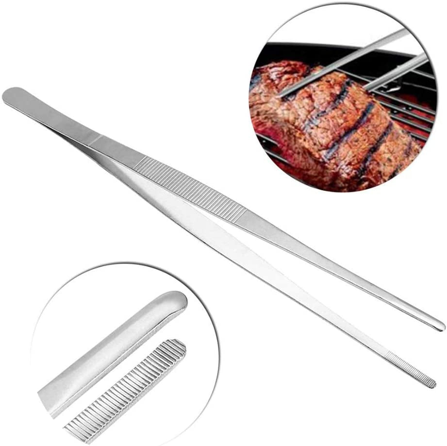 Kitchen Tweezers Stainless Steel Food Tongs for Cooking Tongs with Precision Serrated Tips Medical Tweezers(12 Inch Straight)