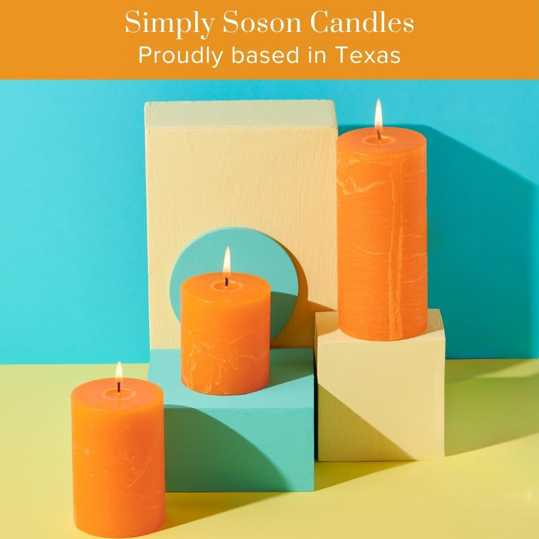 3X3 Inch Orange Candles Pillar, Fall Pillar Candles Set of 3, Rustic Texture, Unscented Orange Pillar Candles for Fall, Dripless Candles, 3 Inch Orange Candles, Fall Candles