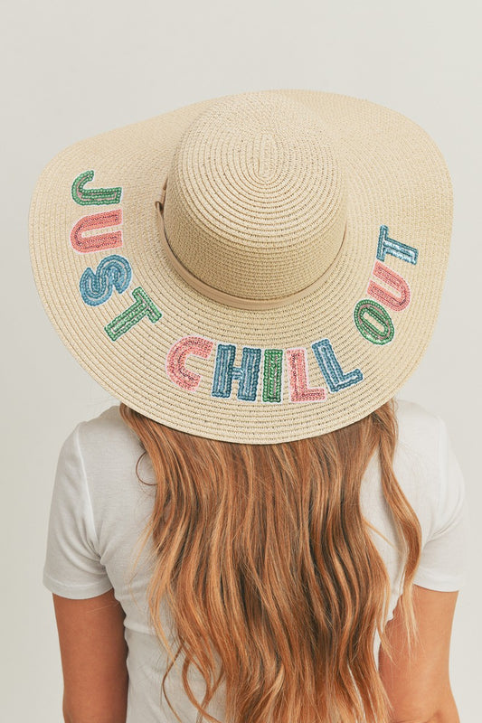 Fame Sequin Letter Graphic Wide Brim Straw Hat