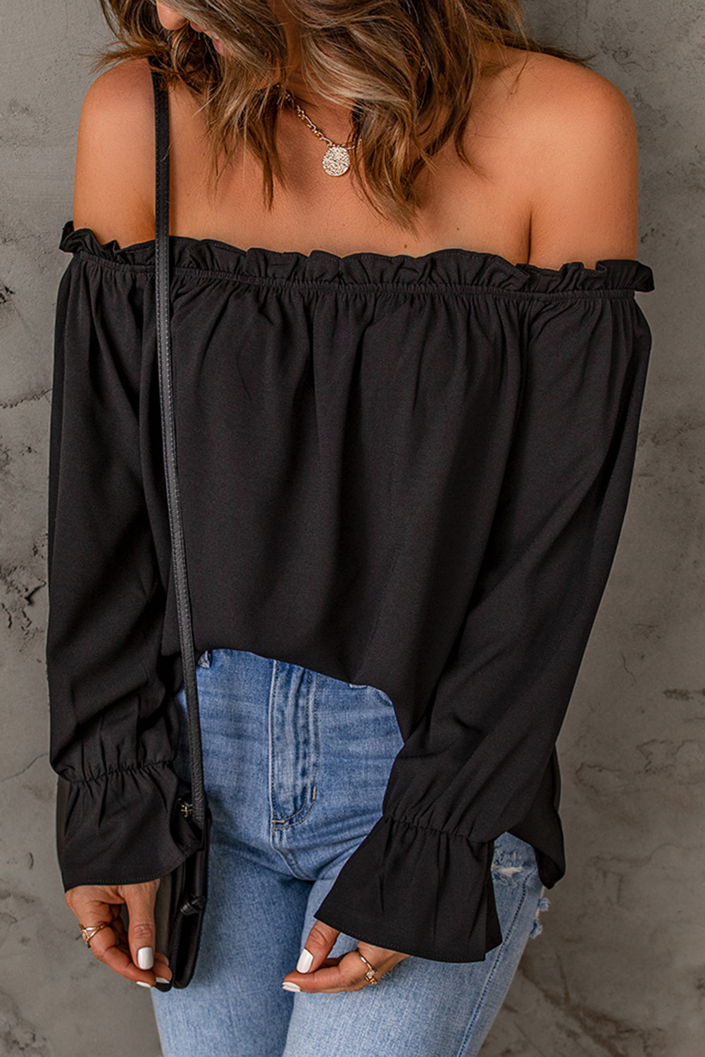 Off-Shoulder Flounce Sleeve Blouse