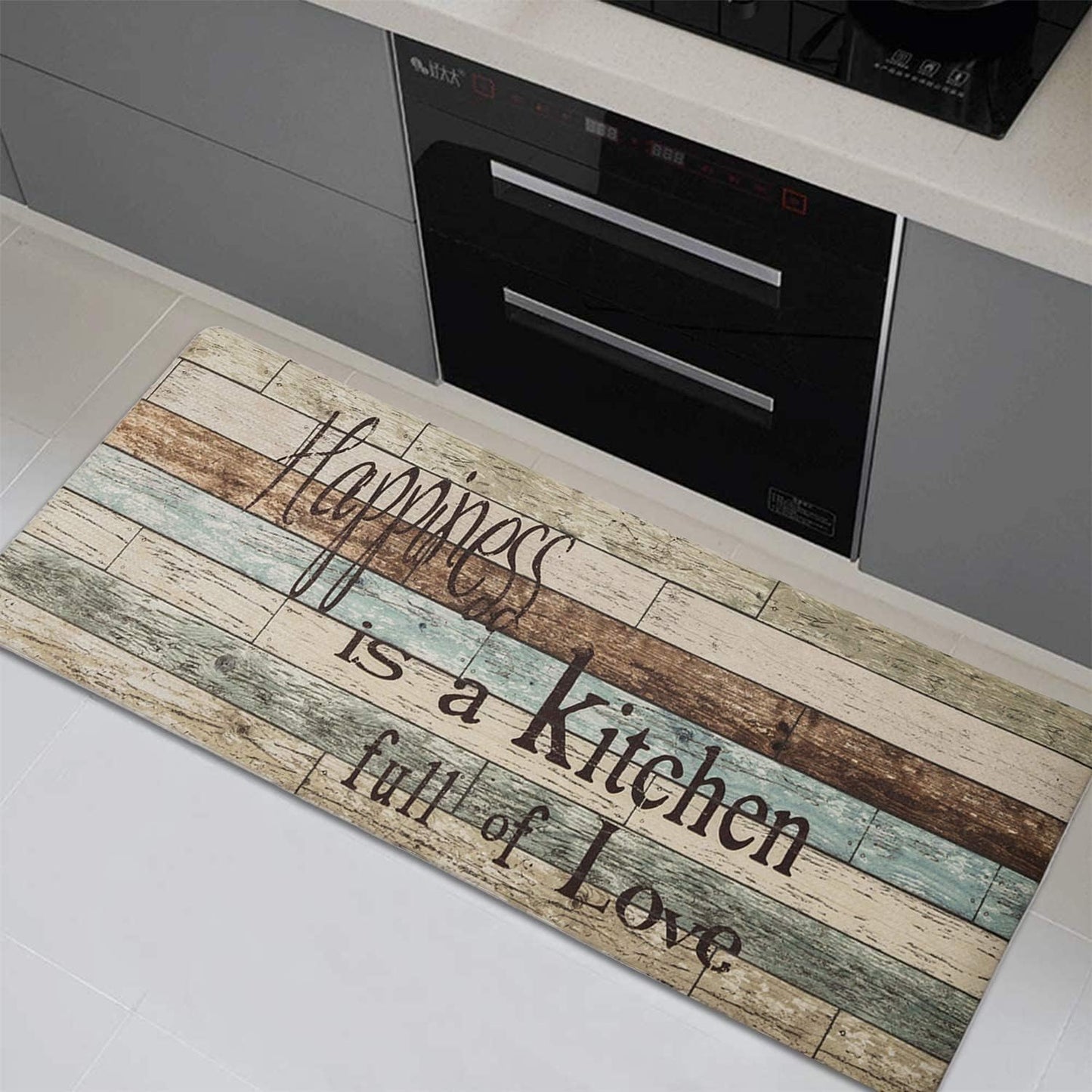 Farmhouse Kitchen Mats Cushioned Anti-Fatigue Comfort Mat for Home & Office Ergonomically Engineered Memory Foam Kitchen Rug Waterproof Non-Skid, 30" by 17",Happiness