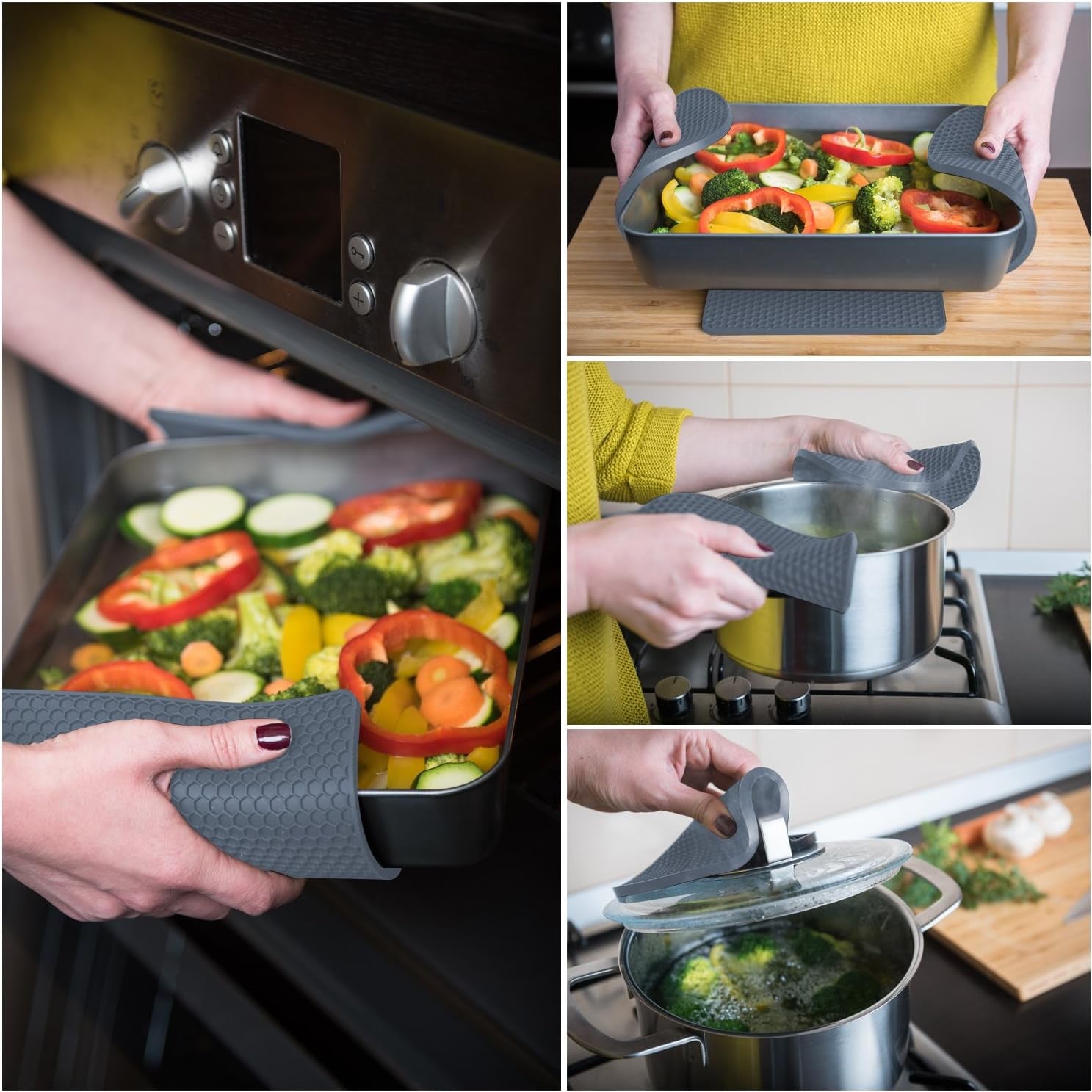 Silicone Pot Holders and Trivet Mats Heat Resistant to 440°F to Protect Your Table and Countertop Contains 4 Pieces 2 round and 2 Squared