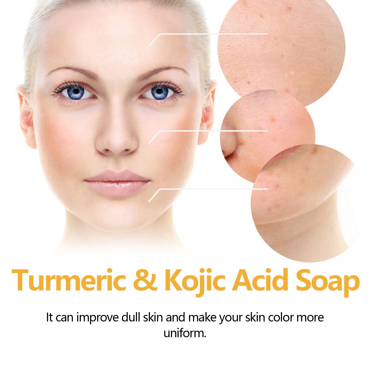 Turmeric and Kojic Acid Soap Gently Clean Facial Fading Spots Brighten Skin Color Hydrating Moisturizing